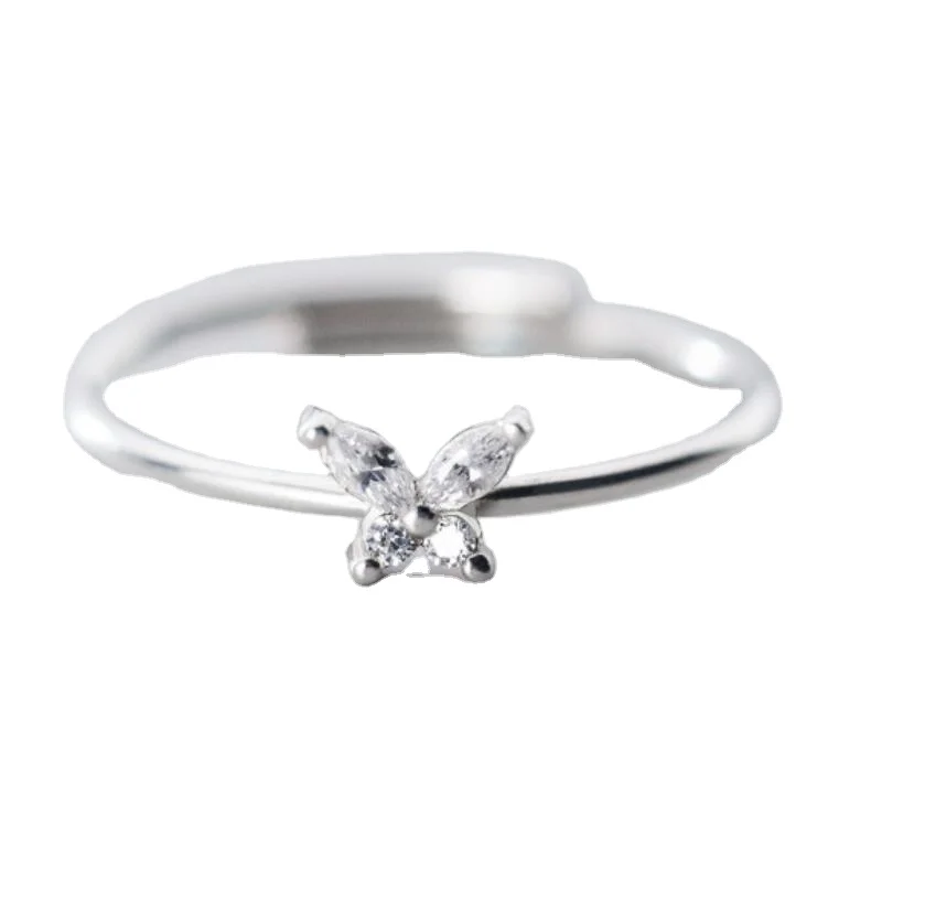 SR104-308 Halo women 925 sterling silver adjustable thin band cz stone mini butterfly ring