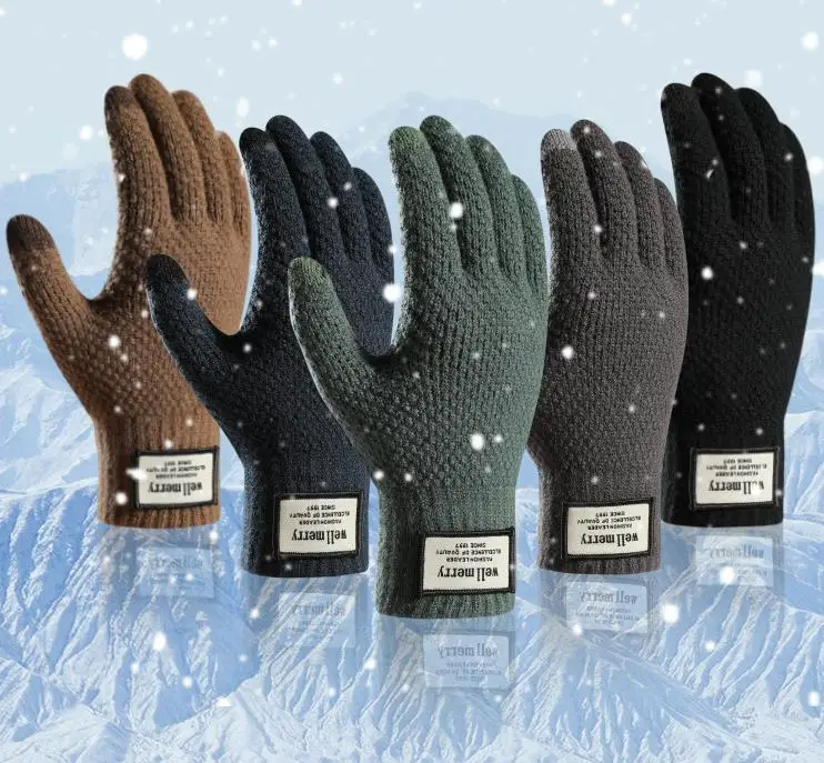 Новинка 2022 простые вязаные мужские плотные жаккардовые теплые перчатки из искусственного кашемира с бархатной