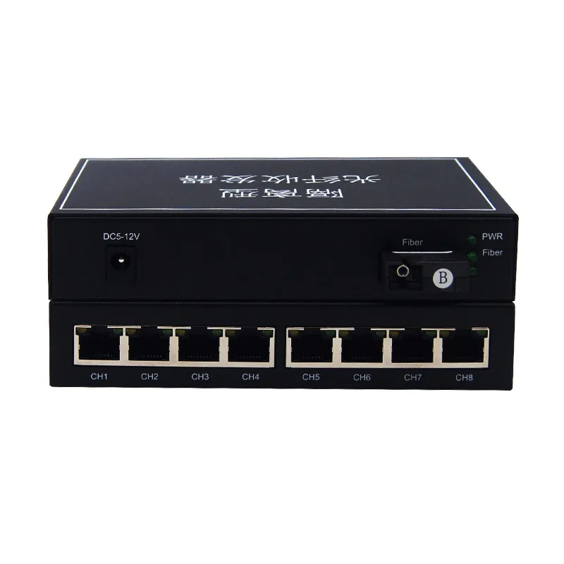 10/100/1000Mbps 8 RJ45 Ethernet Vlan Isolation Optical Transceiver Isolated Fiber Optic Media Converter 20KM Single Fiber SC