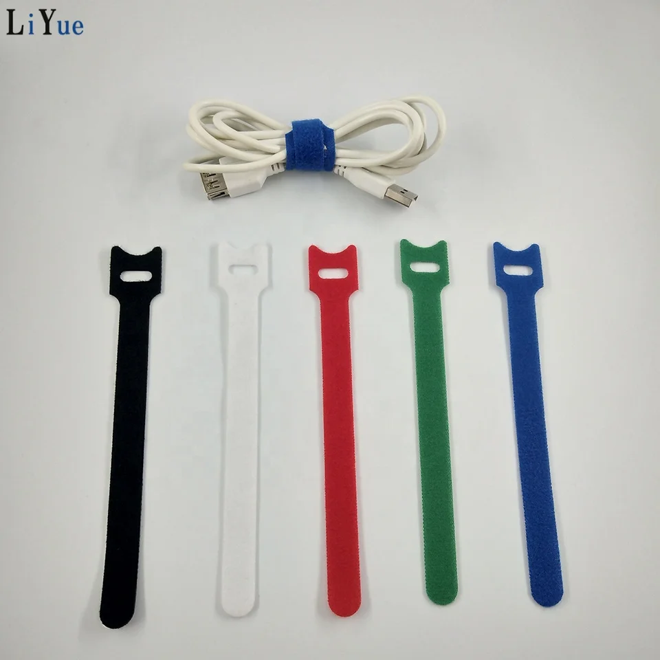 hook for fish logo custom Black Cable Connectors hook and loop cable tie strap back to back ribbon