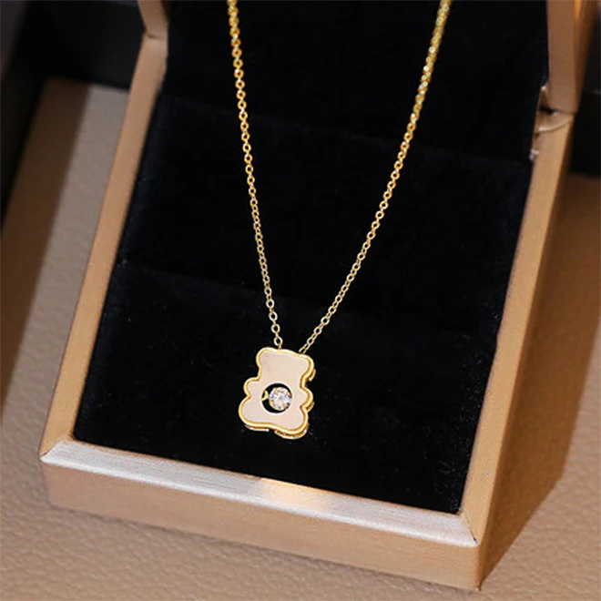 wholesale new fashion  bear necklace custom designer brand luxury stainless steel gold  happy face jewerly pulseras set