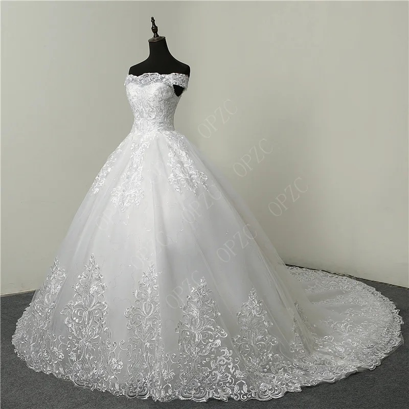 
Customize Making 2021 Luxury Lace Embroidery Wedding Dresses 100cm Long Train Sweetheart Elegant Plus size Bridal Gown 