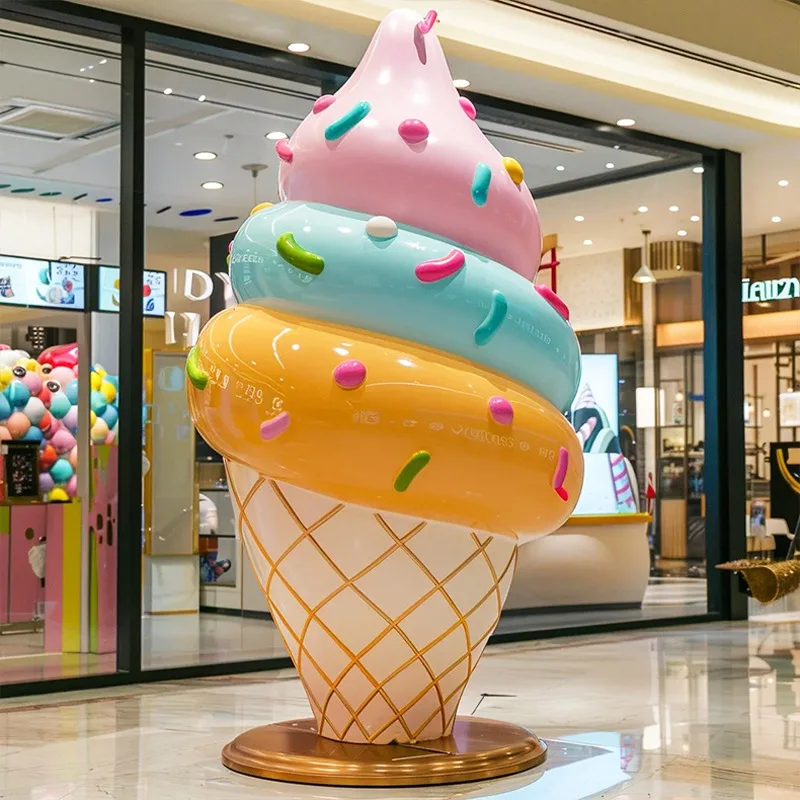 Shopping Mall Ice Cream Shops Outdoor Decor Sculpture More Color Large Fiberglass Giant Ice Cream Statue