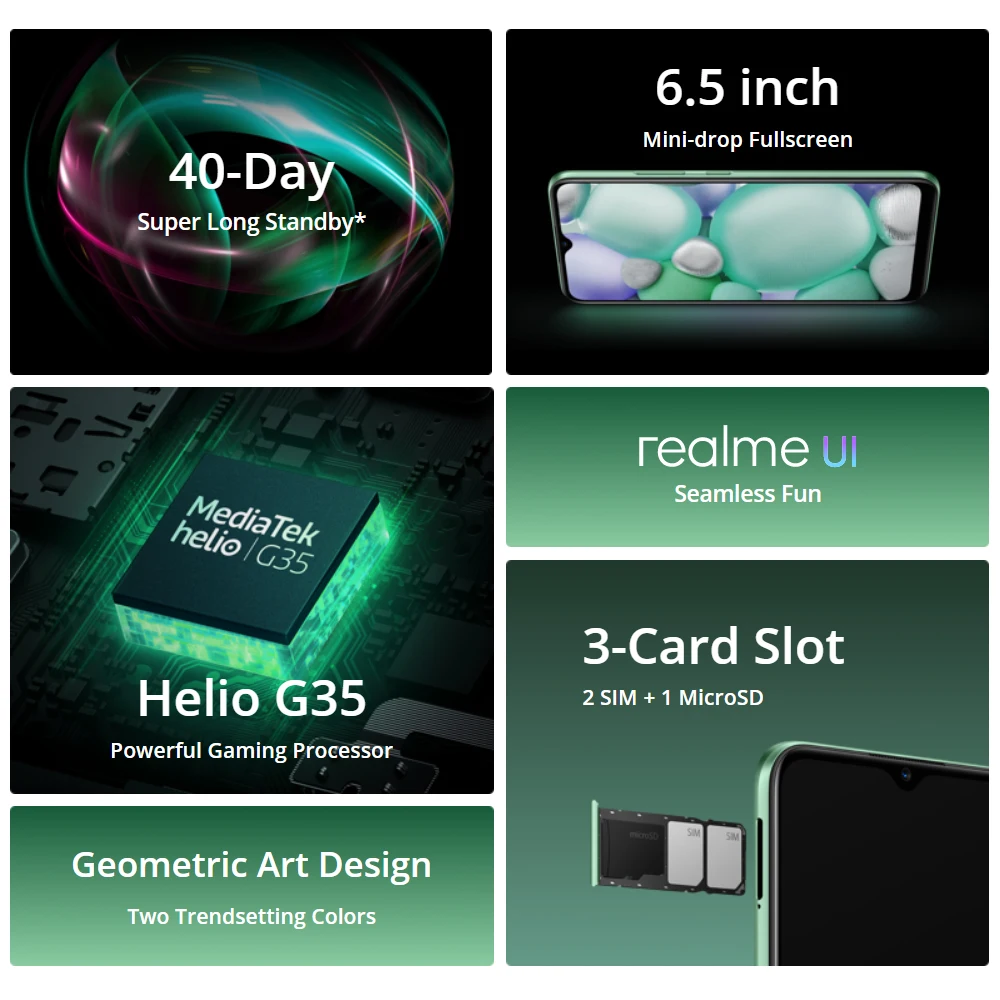 Realme C11 Mobile Phones 6.5inch 5000mAh Big Battery 40days Long Standby 3-Card Slot Android Smartphone 13MP Camera Telephone