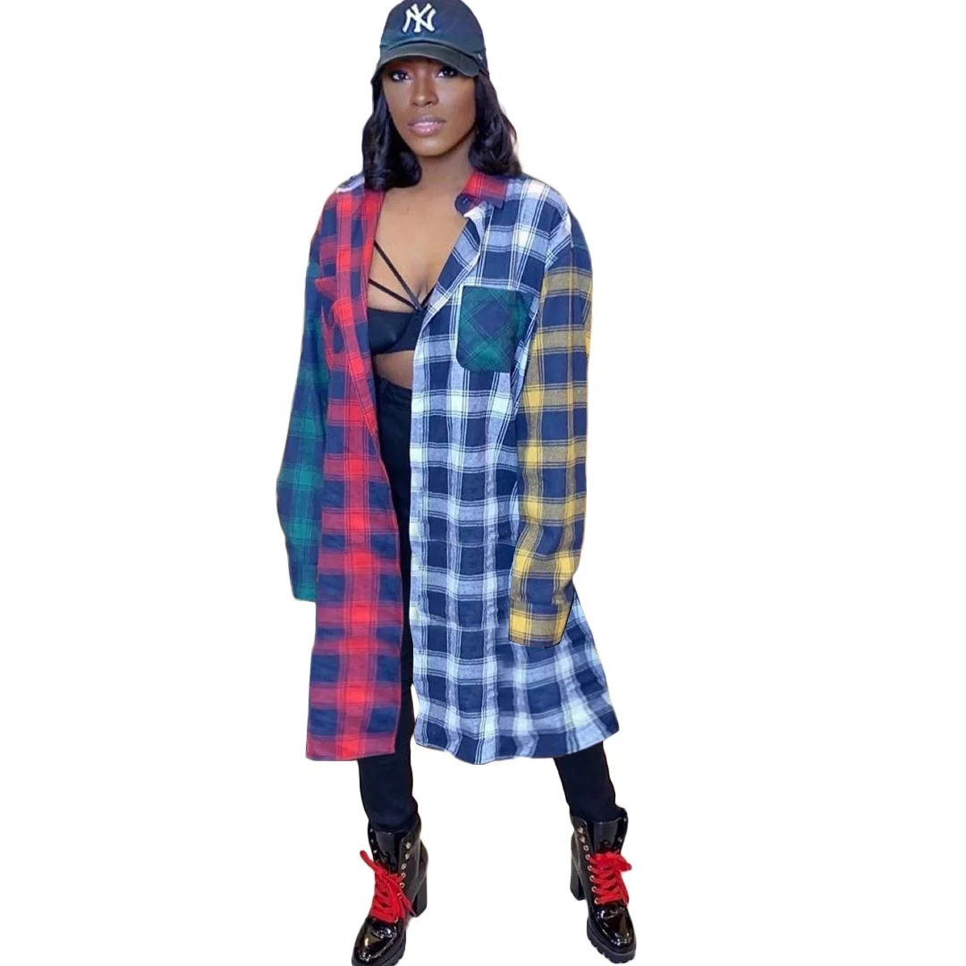 Женская длинная клетчатая куртка, Повседневный Кардиган с отложным воротником и карманами, модная уличная одежда для женщин
