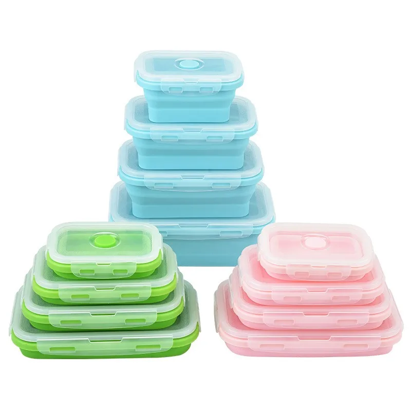 Microwaveable Freezer Dishwasher Collapsible Silicone Food Storage Container Set of 4 lunch box folding bento box with lid