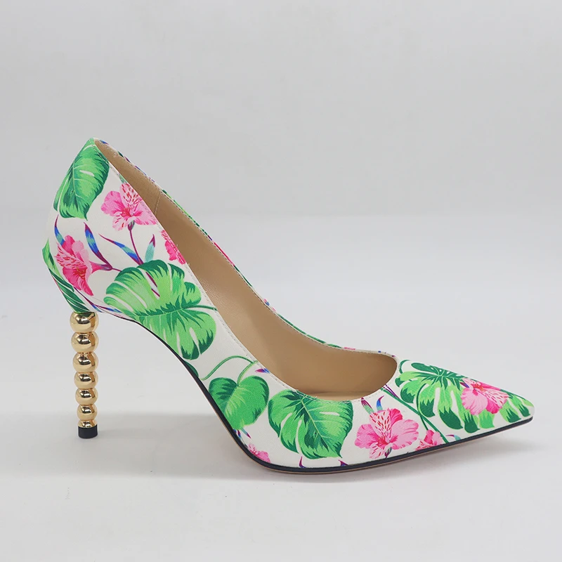 Stiletto Heels Fall Shoes Women Pumps Printed Flower Gold Heel Popular Fashion Wears 2022 Shoe