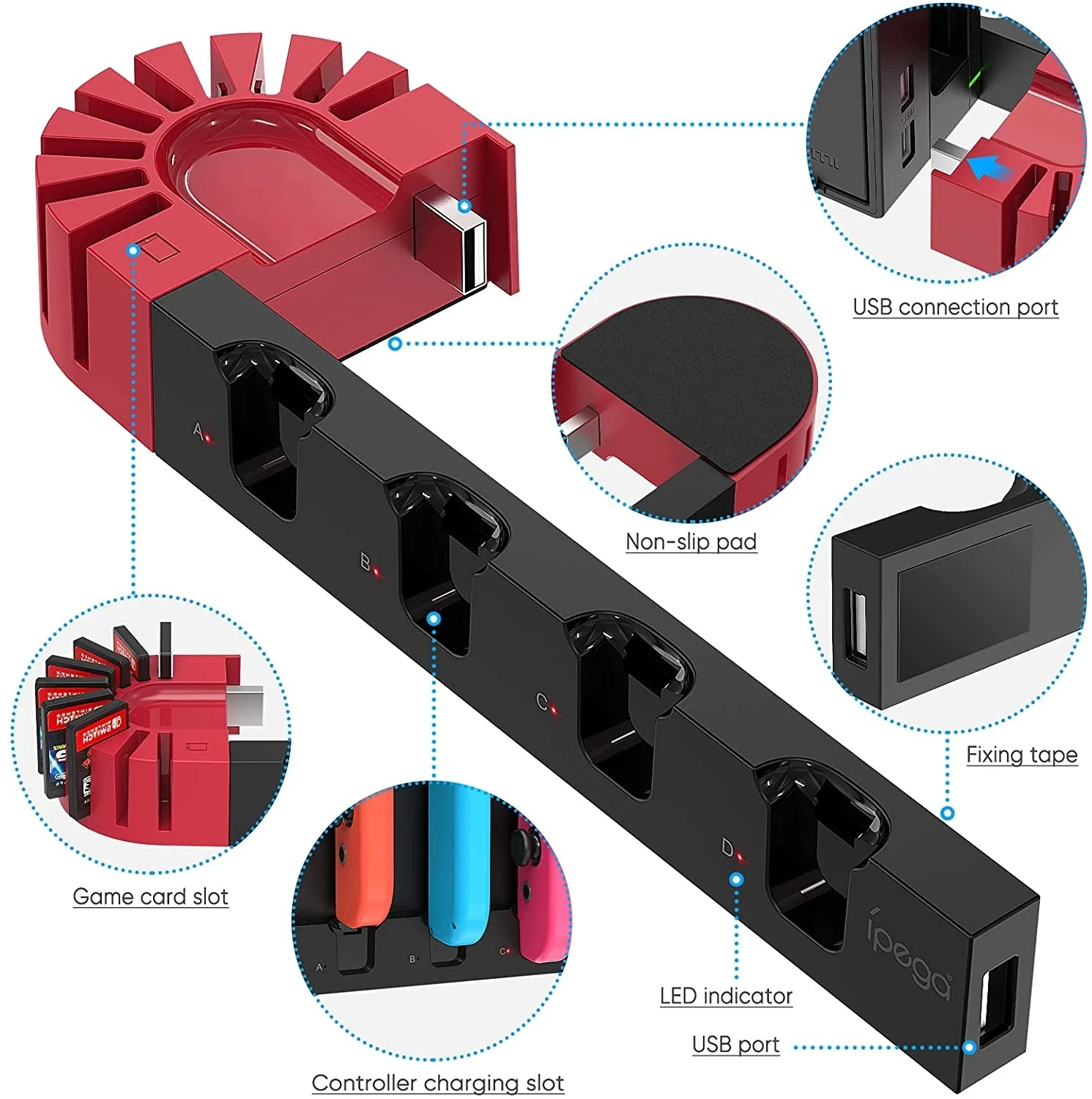 Док-станция для зарядки совместим с Nintendo Switch OLED/переключатель пульт дистанционного управления и Pro контроллер с 9 игровых дисков слотов для карт