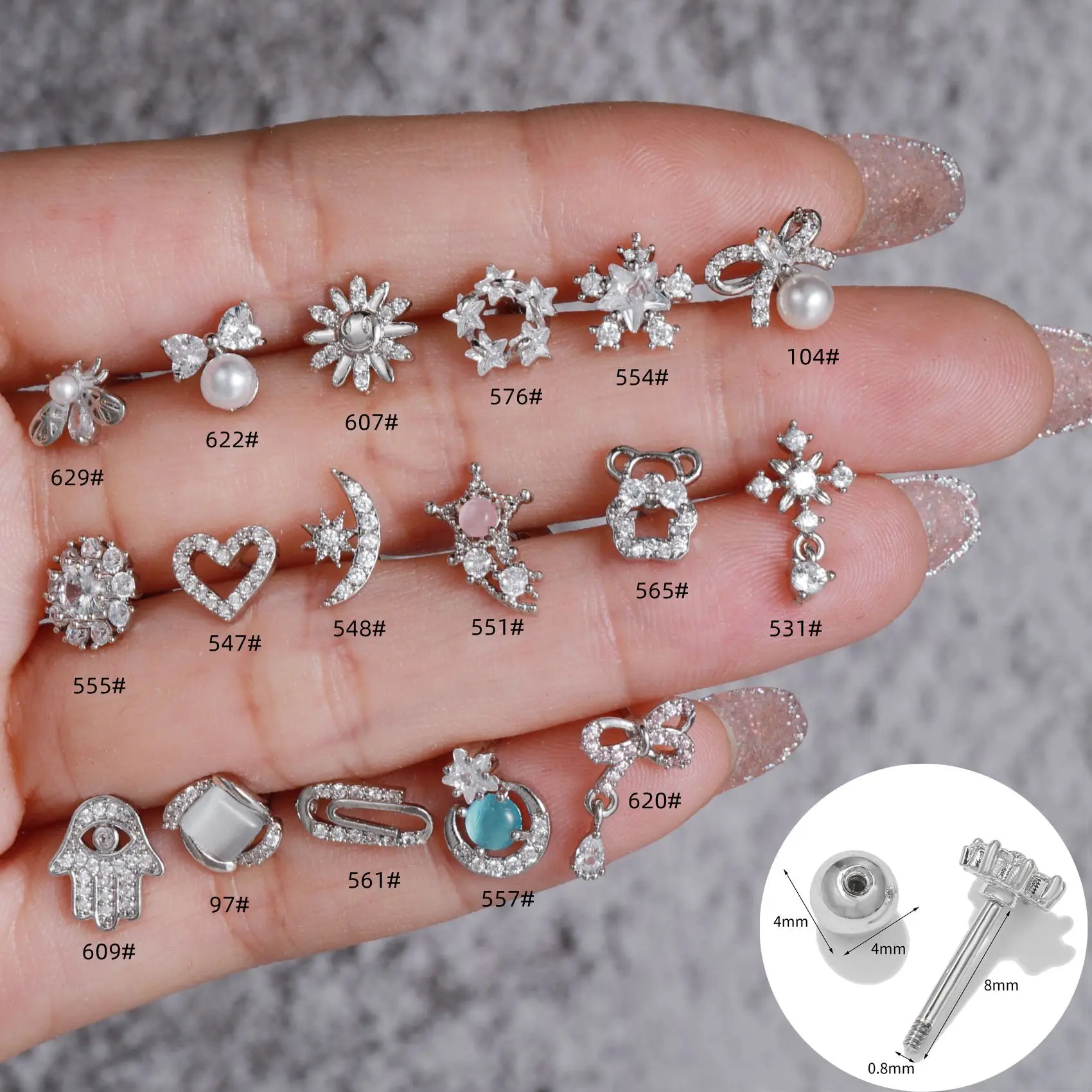 Stainless Steel Screw Back Clip-on Earrings Helix  Ear Piercing Jewelry Cute Small Zircon Moon Star Heart Stud Earrings Women