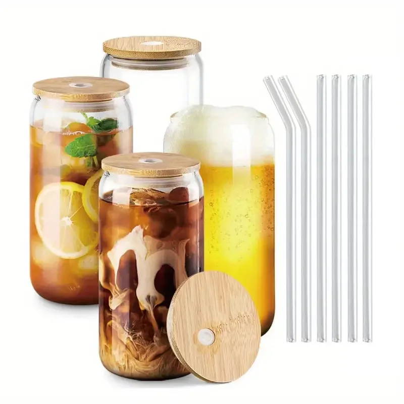 Wholesale 16oz high borosilicate heat-resistant glass straw cup with lid glass cup cold drink cola cup