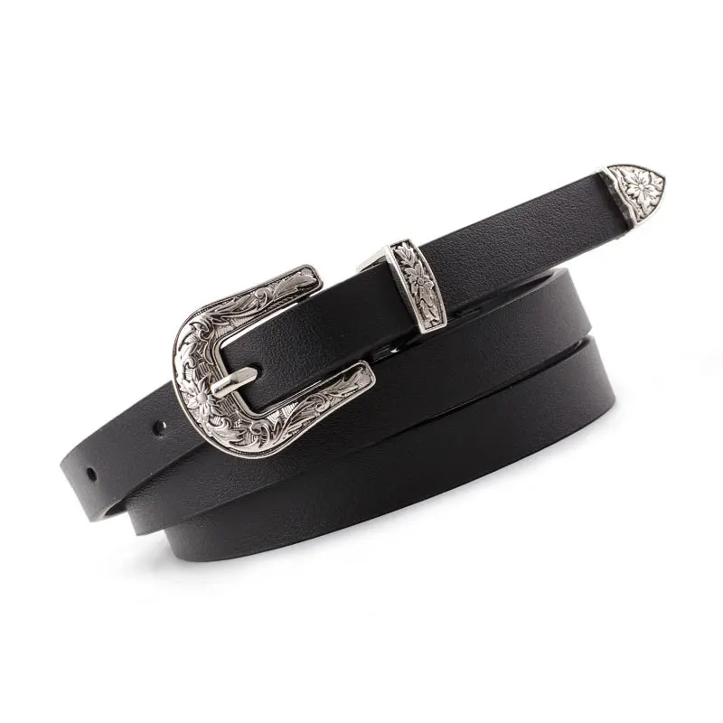 Amazon top  selling Fashion western Retro engraving belt Wholesale Women PU Leather Double Buckle Belt