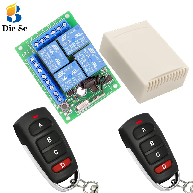 Wireless Remote Control Switch DC 12V 4CH relay Receiver Module With Universal 4 channel RF Remote 433 Mhz Transmitter