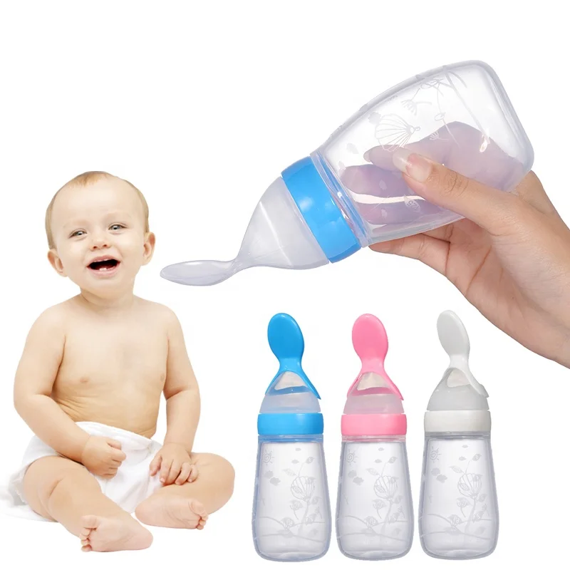 
125ml baby Silicone Feeder With Spoon silicone baby food dispensing spoon 