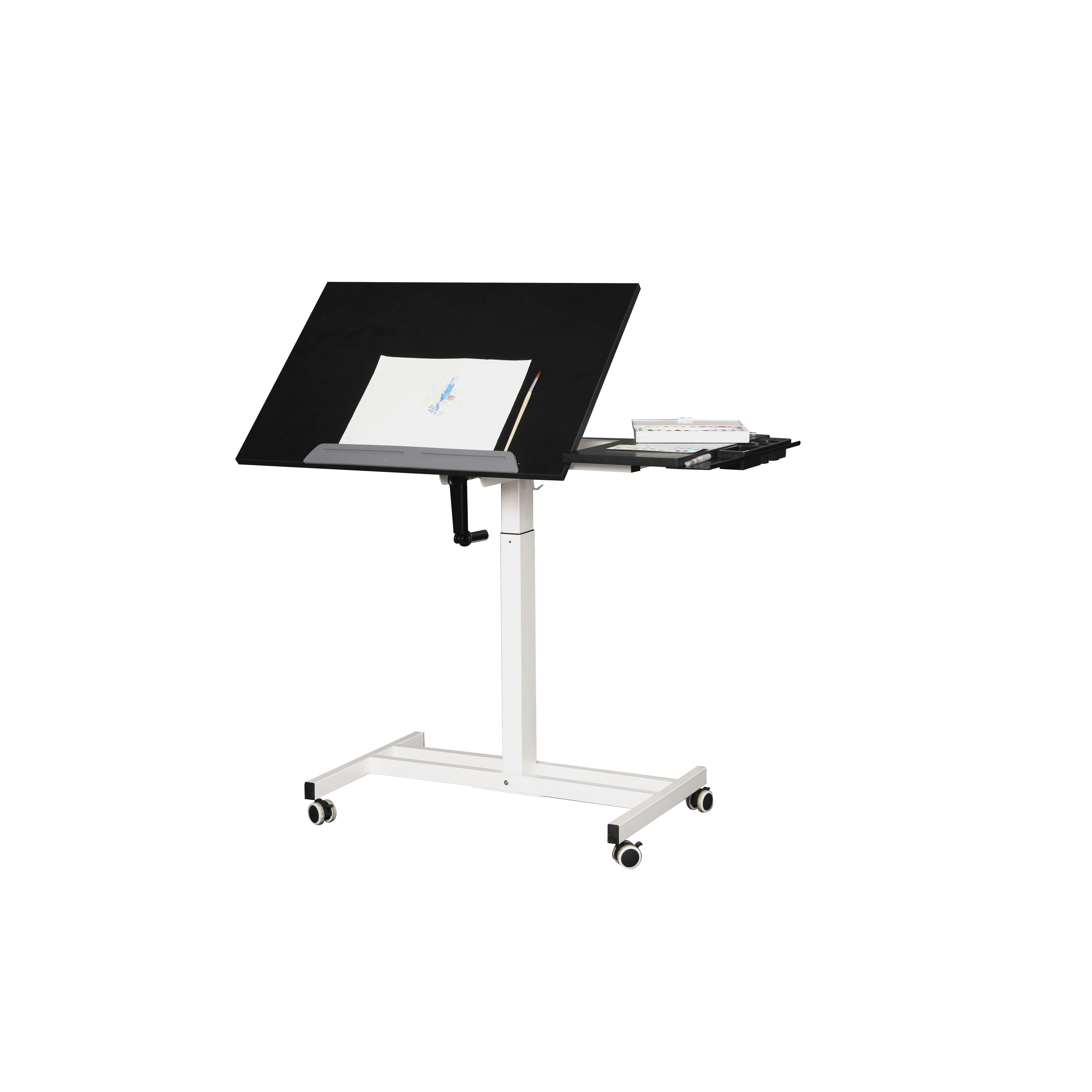 hand crank adjustable height sit and standing drawing table desk carbon frame