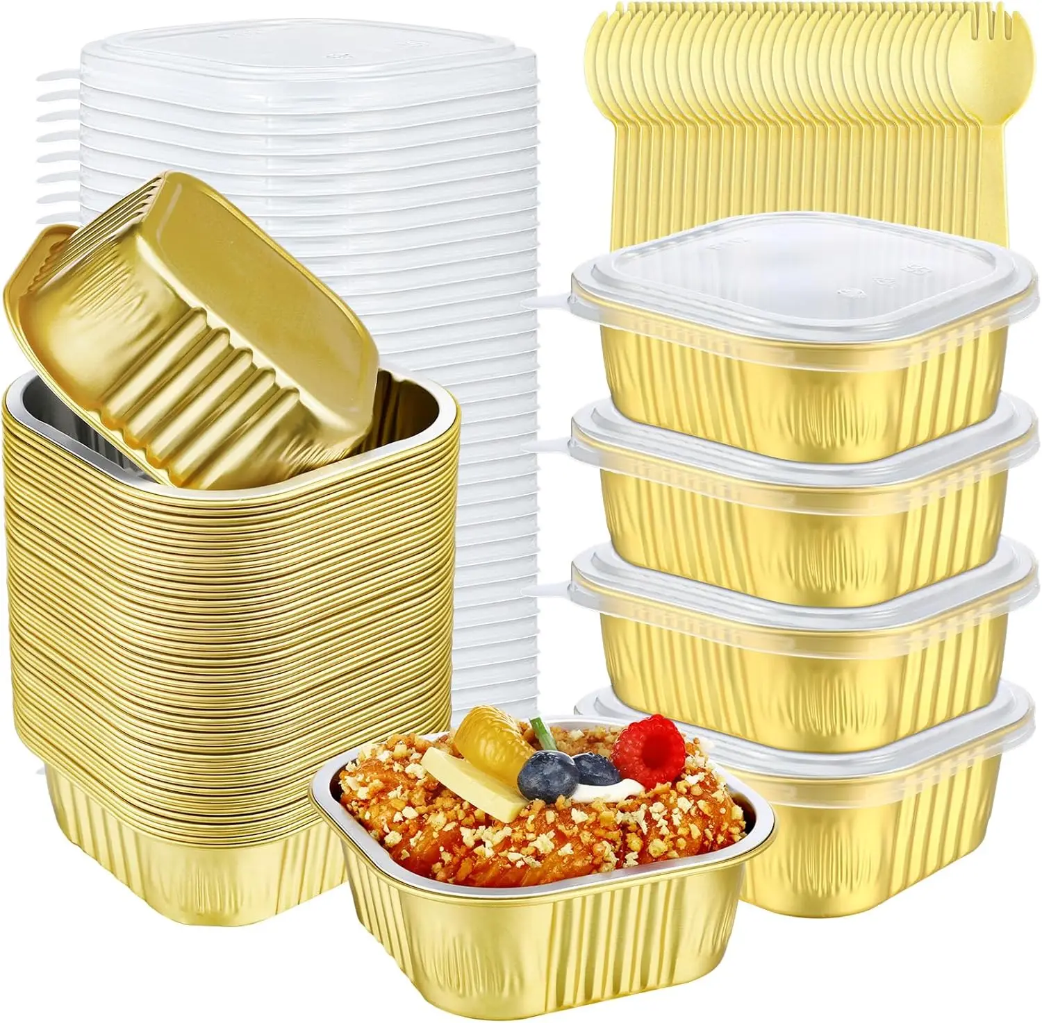 Z125 Square Aluminum Foil Pan 90*90*24 mm Food Grade Tray 125 ml Small Container with Foil Lid for Sauce Honey Food Packaging