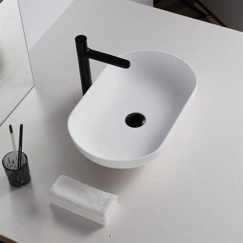 Foshan Sanitary Ware Solid surface basin Manufacture Matte white and grey stone basin Matte Gray artifficial stone sinks