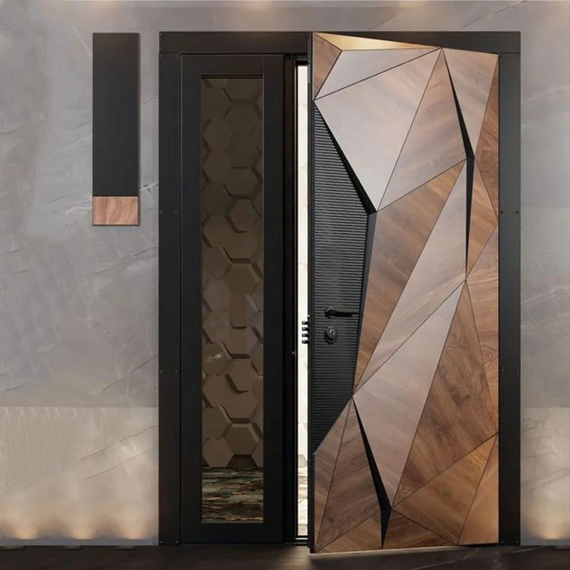 Modern Home Main Entrance Security Entry smart door lock with camera sidelight Aluminum Glass Pivot Door