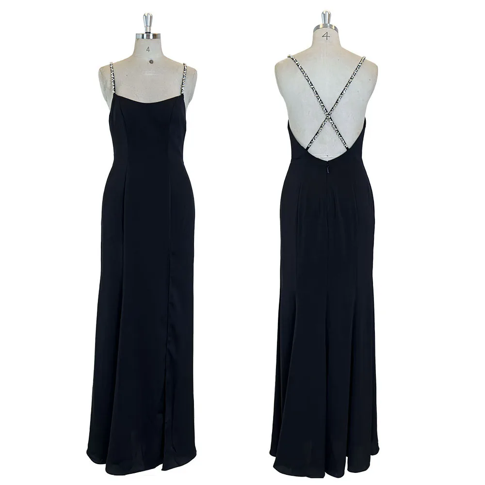 TEENYEE Latest Black Spaghetti Slip Long Gown Luxury Satin Evening Dresses Bridesmaid Dresses For Special Occasions Formal