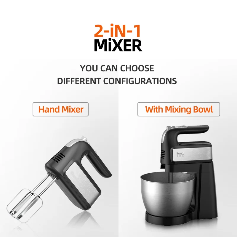 CX-6608 6 Speed Turbo 350W 300W 250W 200W 150W 120W 100W SS Stainless Steel Food Egg Beater Electric Hand Mixer with Stand Bowl