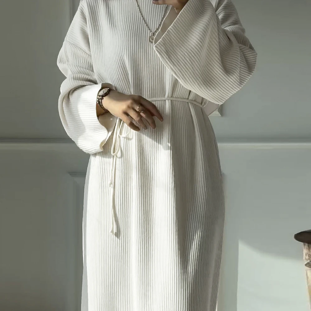 Latest islamic Muslim Women Abaya Robe Autumn and Winter Thick Knitted Loose Sweater Dress Arab Dubai Modest Muslim Abaya Dress