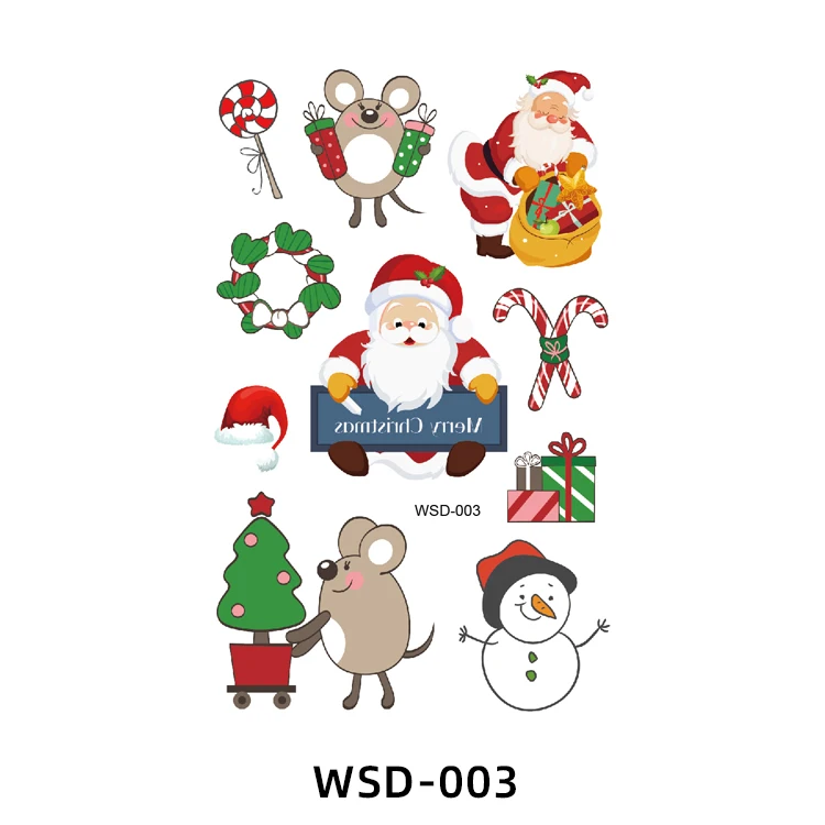 Eco-friendly Temporary Christmas Tattoo Stickers for Kids 3D Water Transfer Feature Paper Application for Body Decor