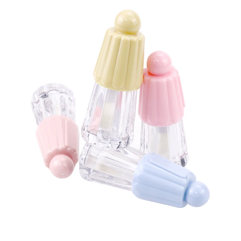 Novelty cute custom lip gloss tube with big brush 5ml lovely pudding shaped empty lip gloss tubes container