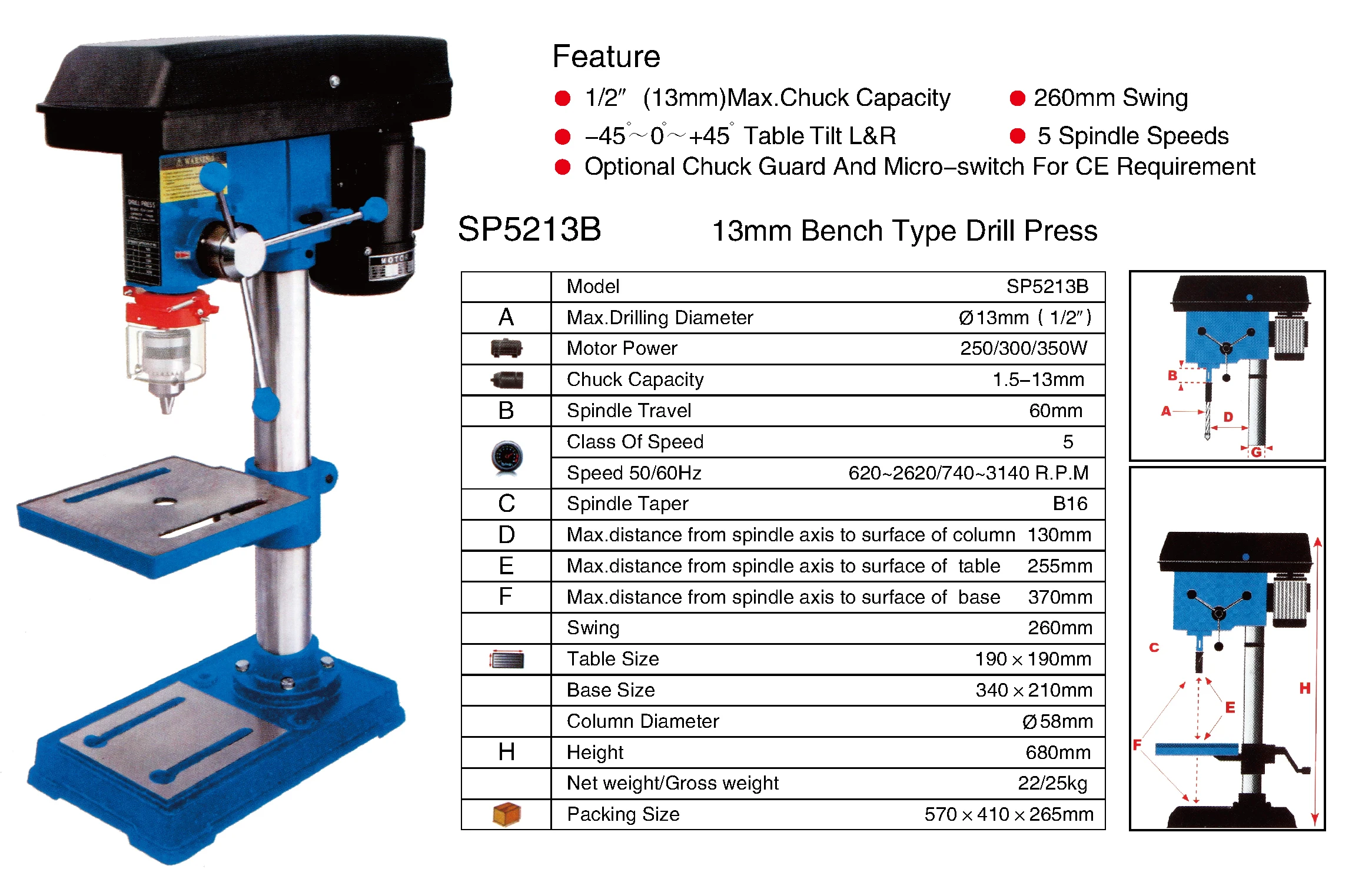  Настольный сверлильный станок sumore SP5213A Круглый 220