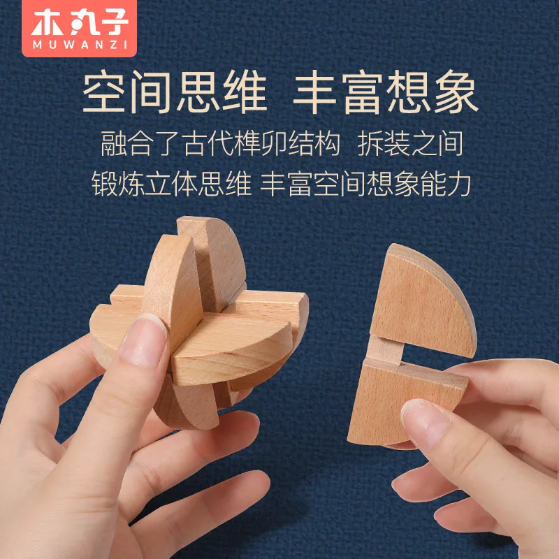 3D Wooden Puzzle Brain Teaser Kongming Lock IQ Test Toys for Teens and Adults
