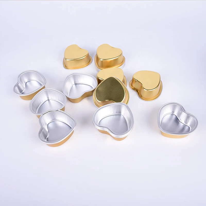 
Disposable Aluminum Mini 3.5 ounce Heart Shaped Cake Pans/Dessert Pans Chocolate Cups with Lids 