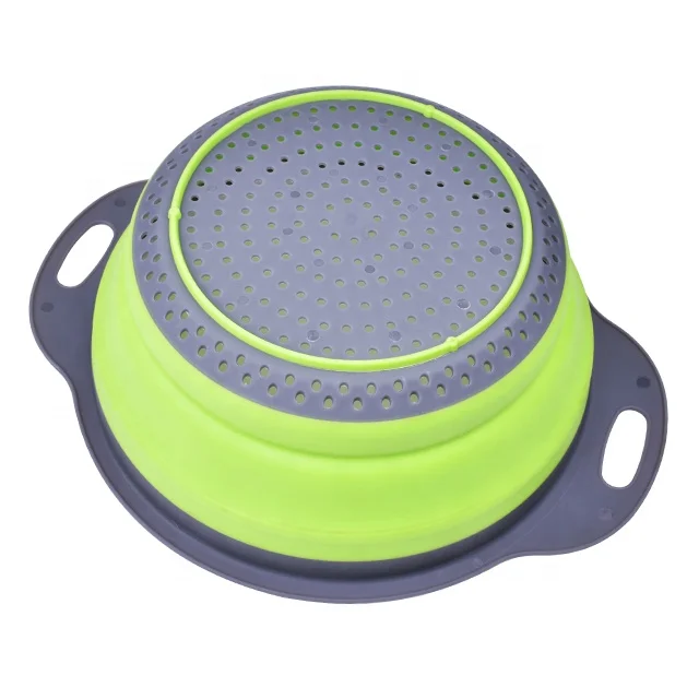 Fruit Vegetable Collapsible Kitchen Drain Basket For Straining Water Plastic Round Folding Washing Basket