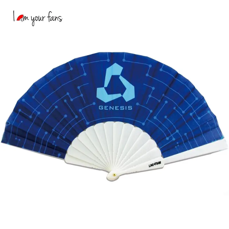 High Quality Custom Folding Plastic Ribs Hand Fan Fabric Plastic Plain Hand Fan