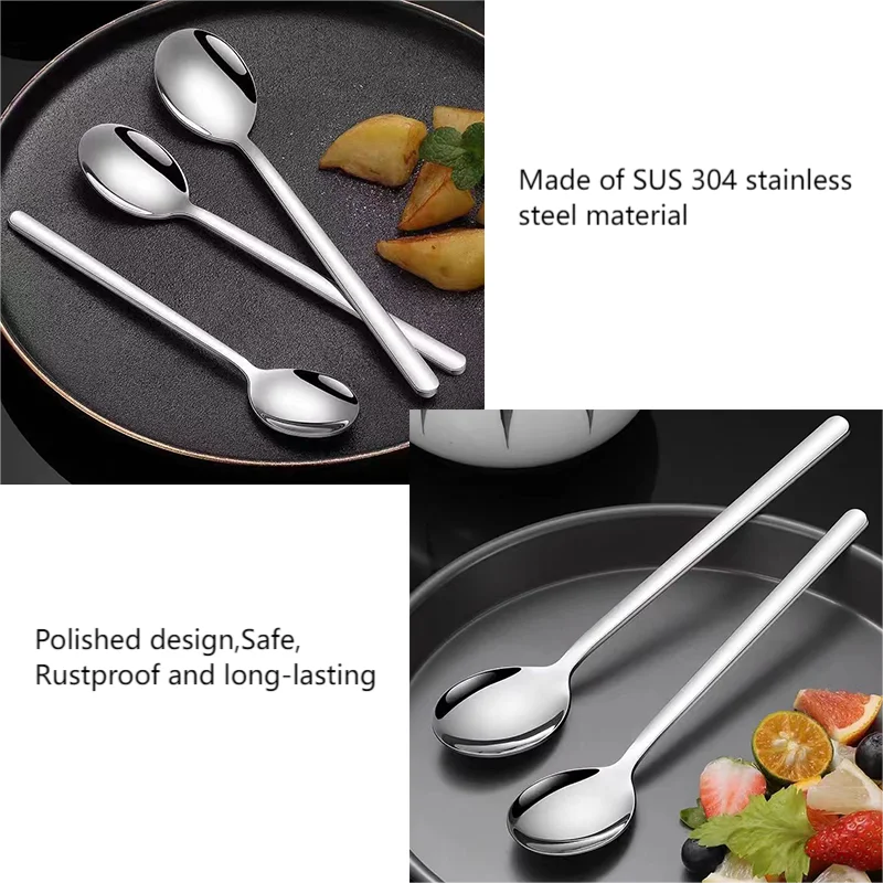 Large Round Spoons Long Handle Tablespoon 304 Stainless Steel Soup Spoons