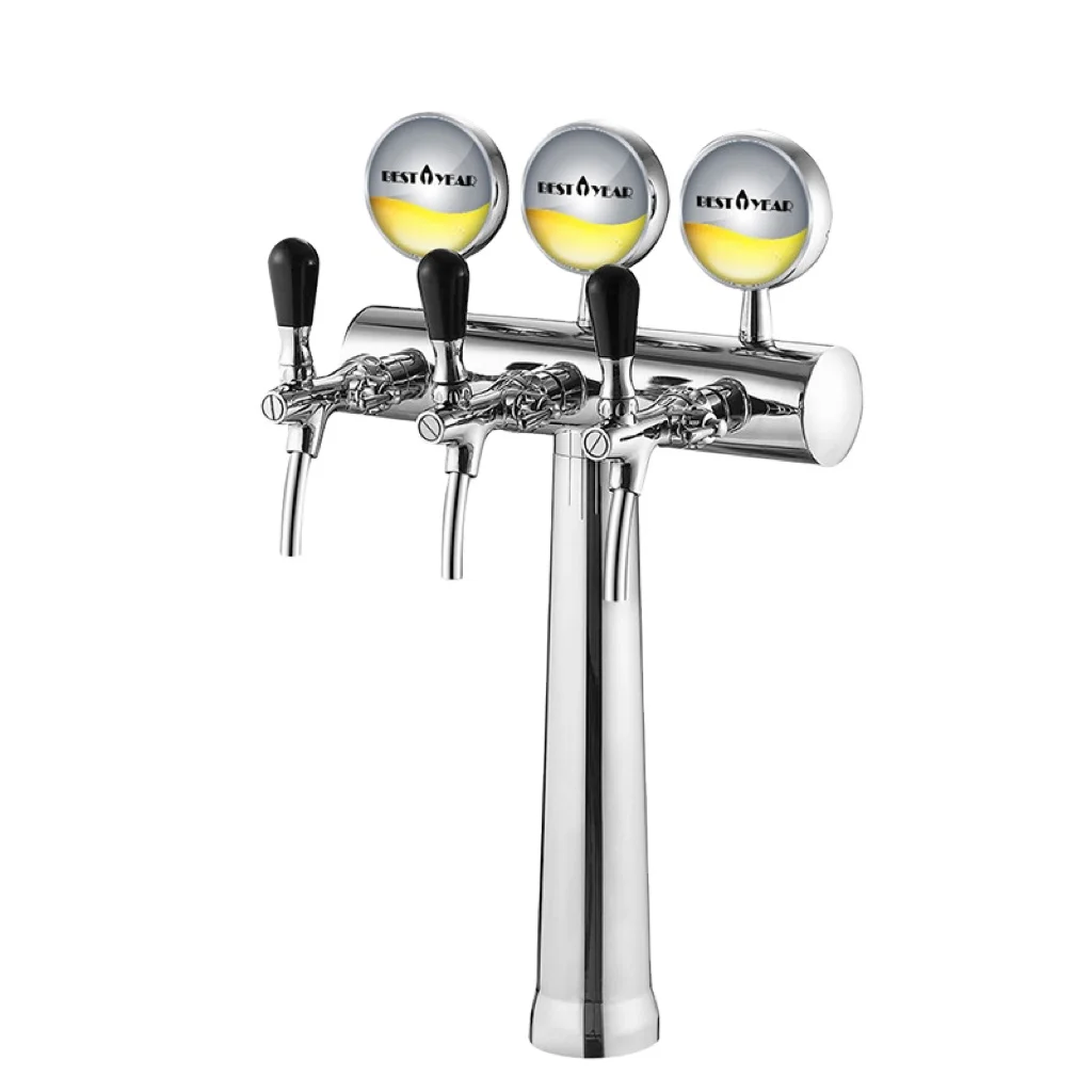 Spot New Products Direct Sales Stainless Steel Silver T-shaped Beer Tower Tap With Lightd 3 Beer Taps For Beer Party