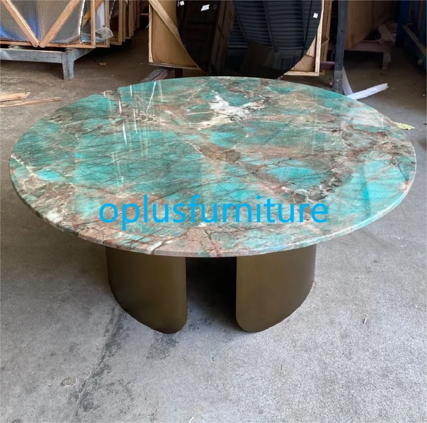 Popular Light Luxury contemporary design antique brass Stainless steel base green ceramic table top coffee table