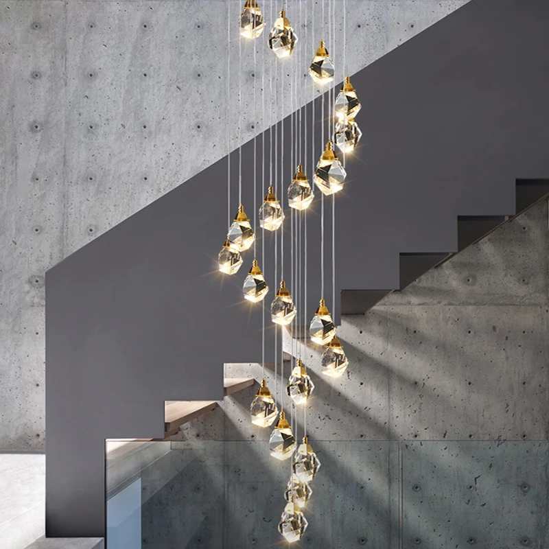 VVS energy saving Golden K9 Crystal copper indoor led staircase luxury chandelier pendant light