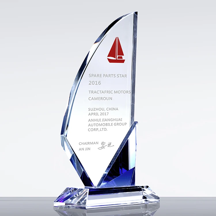 Crystal Engraved Promotional Gift Sailboat Block Trophy