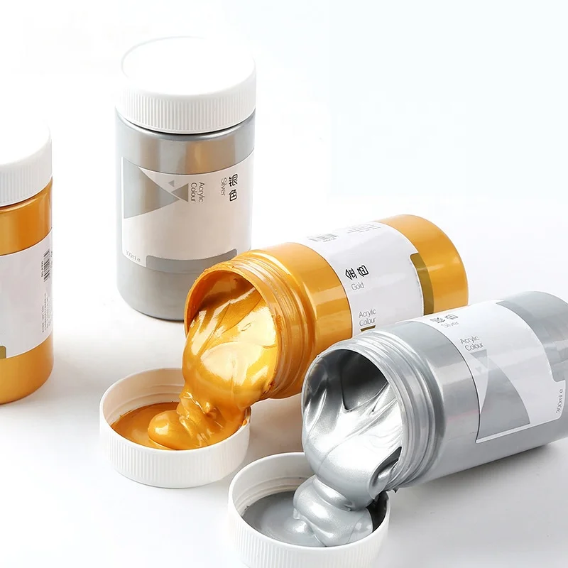 Cheap bulk gold silver artist art 300ml acrylic colour paint set for kids