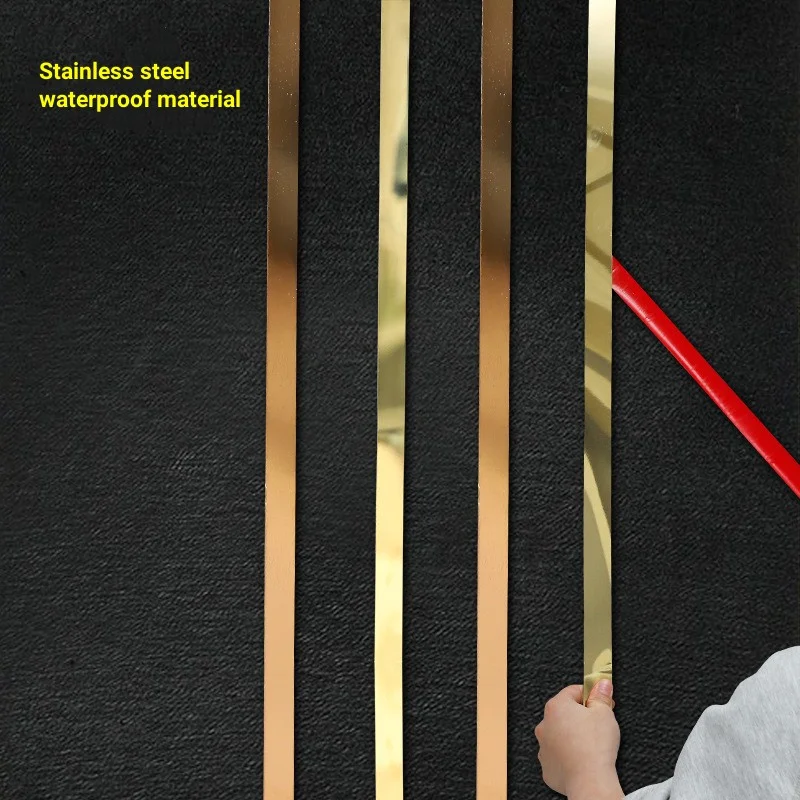 1m Mirror Self-adhesive Flat Decorative Lines Strip Stainless Steel Gold Wall Sticker Background Wall Study Ceiling Edging Strip
