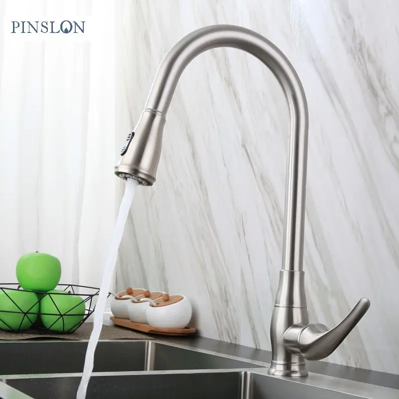 2023 Commercial Kitchen Faucet Pull Down Dual Sprayer Nozzle Mixer Water Taps Kitchen Sink Faucet with Pull Out Sprayer