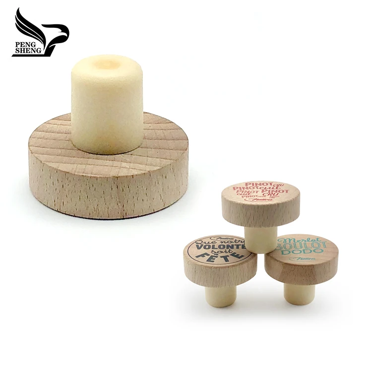 
Wholesale customized wooden top cap t shape wine glass bottle synthetic cork wine bottle cork stopper 