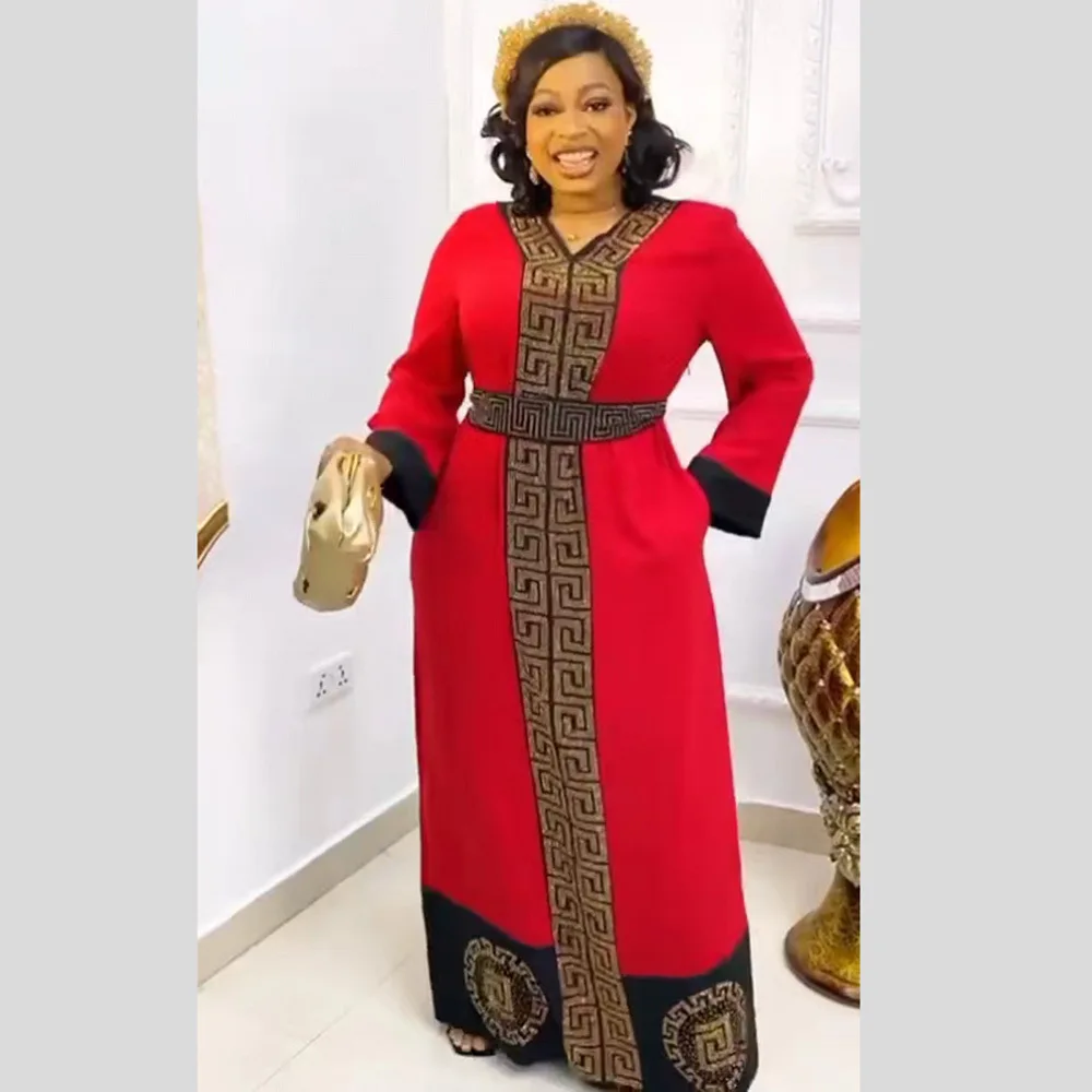European and American women fashion embroidered casual Robe African beading long grown Embroidered Casual Dresses