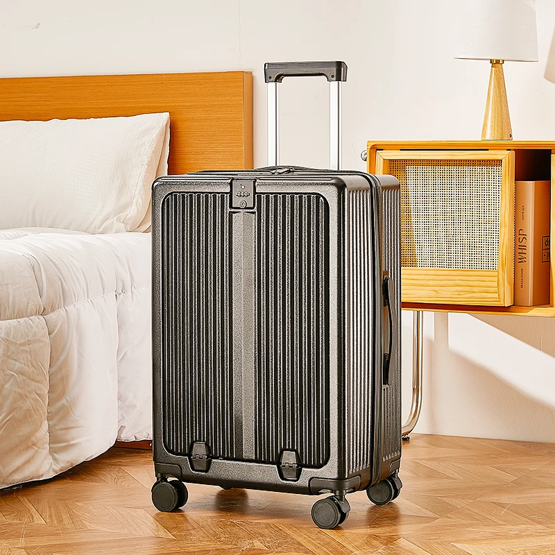 2023 Wholesale Spinner travel luggage front laptop pocket cup holder USB charging TSA lock smart multifunctional suitcase