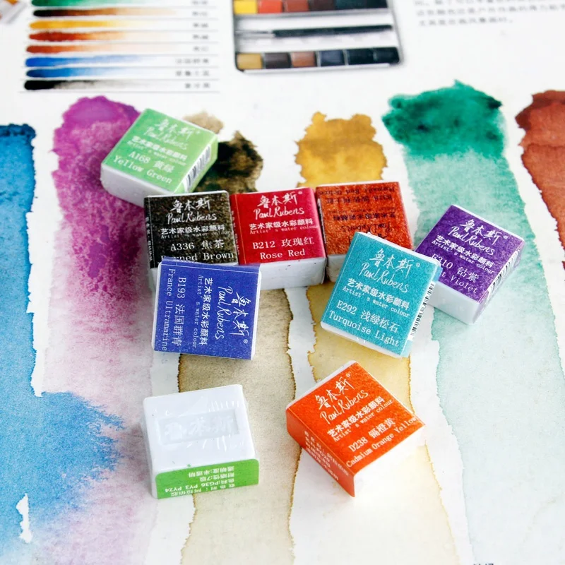 Paul Rubens Solid Watercolor Gouache Paint 1Pc Travel Mini for Beginner and Artist Professional Drawing Art Supplies ABCDE Color