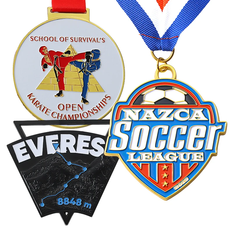 Souvenirs Award Sports Medals Custom 2d 3D Enamel Karate Medals Metal Zinc Alloy Soccer Football Running Run Medals with Ribbon
