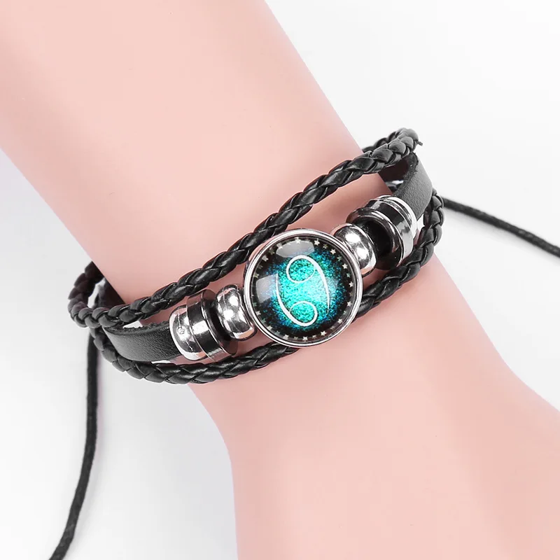 Retro Handmade Braided Starry Sky Black Gallstone 12 Collections Zodiac Jewelry Sign Multilayer Mens Bracelets Luxury Jewelry