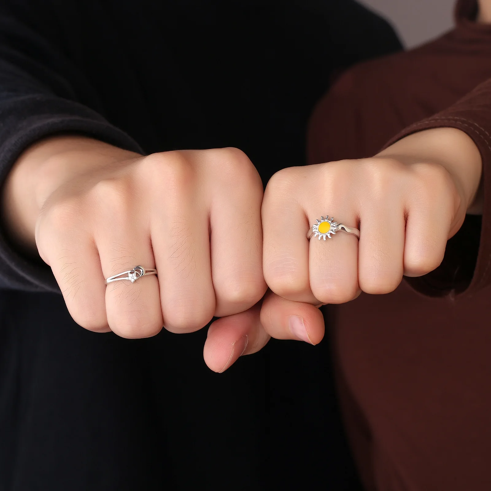 Sun Moon and Stars Couple Open Ring Pair 925 Sterling Silver Light Luxury INS Pair Ring Perfect Gift for Girlfriend