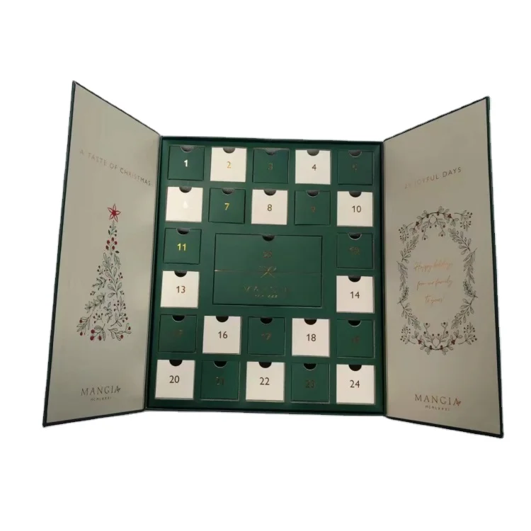 Custom logo surprise  jewlery box packaging paper Cosmetic chocolate candle Christmas advent calender calendar box 12 days