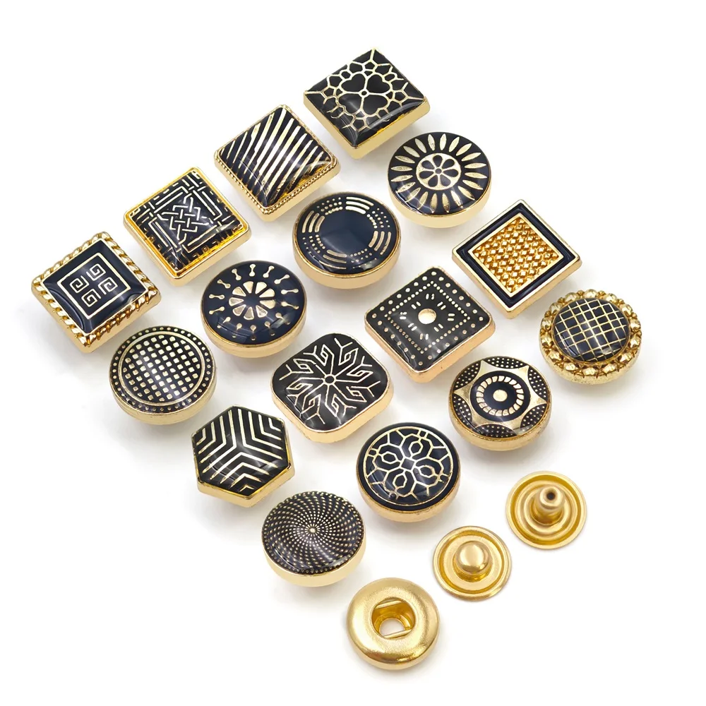 Square round zinc alloy men shirt 12mm press custom logo pattern metal Thobe new snap fastener button for thobe