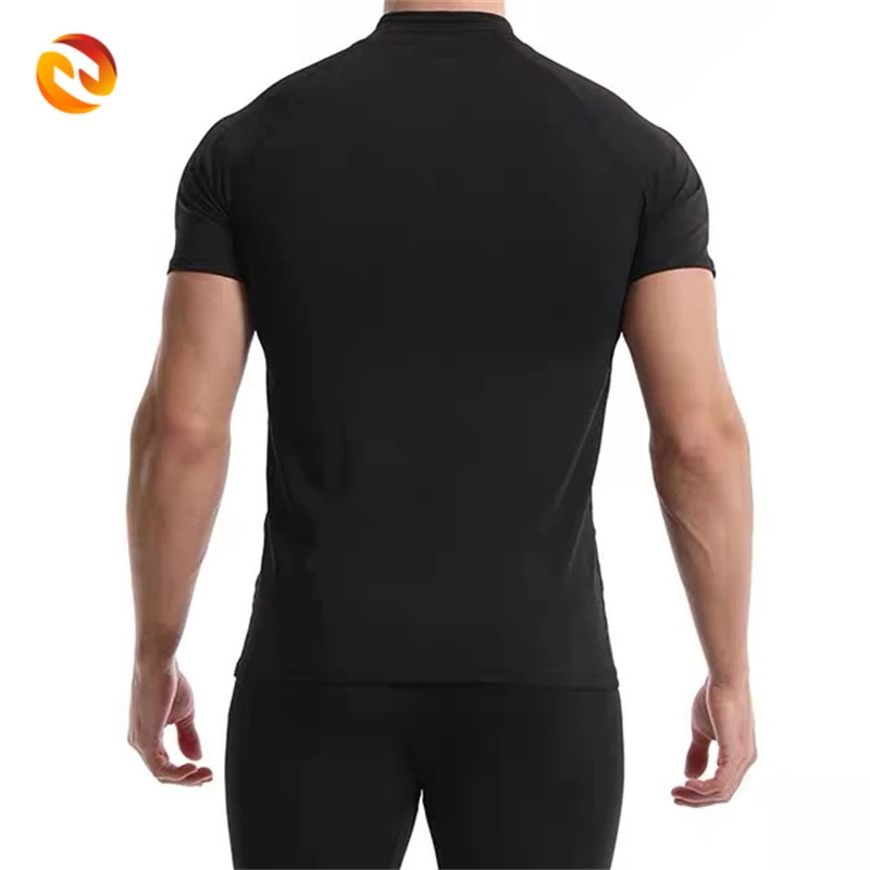 Wholesale Men Quick Dry Training T-Shirt with Stand Collar Zipper Short Sleeves Breathable Gym Stretch Tight Fit Running Shirts