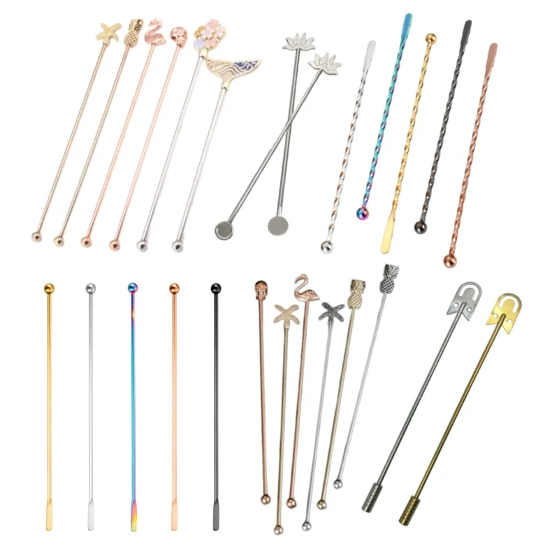 Custom Swizzle Cocktail Stirrer Metal Stir Sticks Stainless Steel Drink Bar Stirring Rod Drink Stirrers